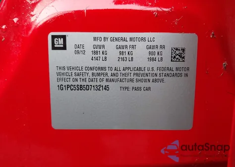 2013 Chevrolet Cruze 1Lt Auto из США, поврежденный, VIN 1G1PC5SB5D7132145